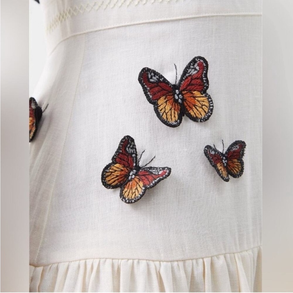 Agua by Agua Bendita Lima Monarca Crema Linen Maxi butterfly Dress, small - Picture 5 of 12
